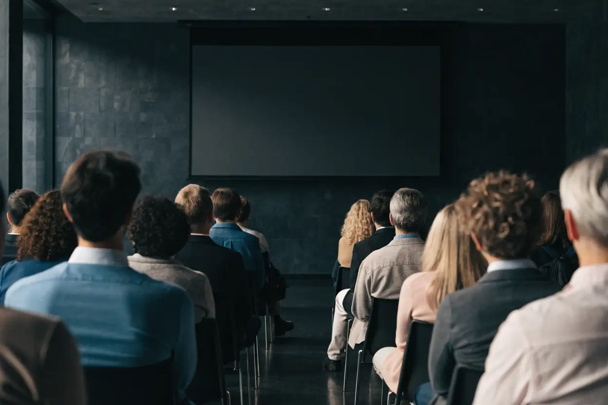 Plateia de costas numa sala de formação